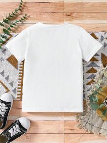 Dziewczęca (mała) koszulka z okrągłym dekoltem i krótkim rękawem z nadrukiem kreskówkowym, casualowa