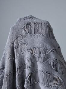 NEON BLANC 男士街头时尚针织圆领长袖毛衣，带刺绣镂空设计，适合秋冬穿着 - 灰色 - 查看 7