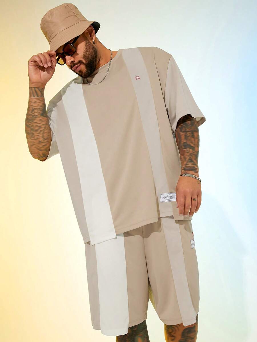 EASEVO 大码男士休闲宽松针织短袖 T 恤和短裤套装