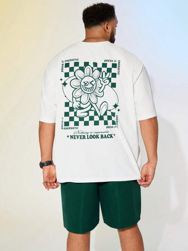 Manfinity NXTstreet Plus Size Men Casual Printed Knitted T-Shirt And Shorts Set