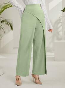 Mulvari Effen kleur hoge taille uitlopende elegante broek voor dames