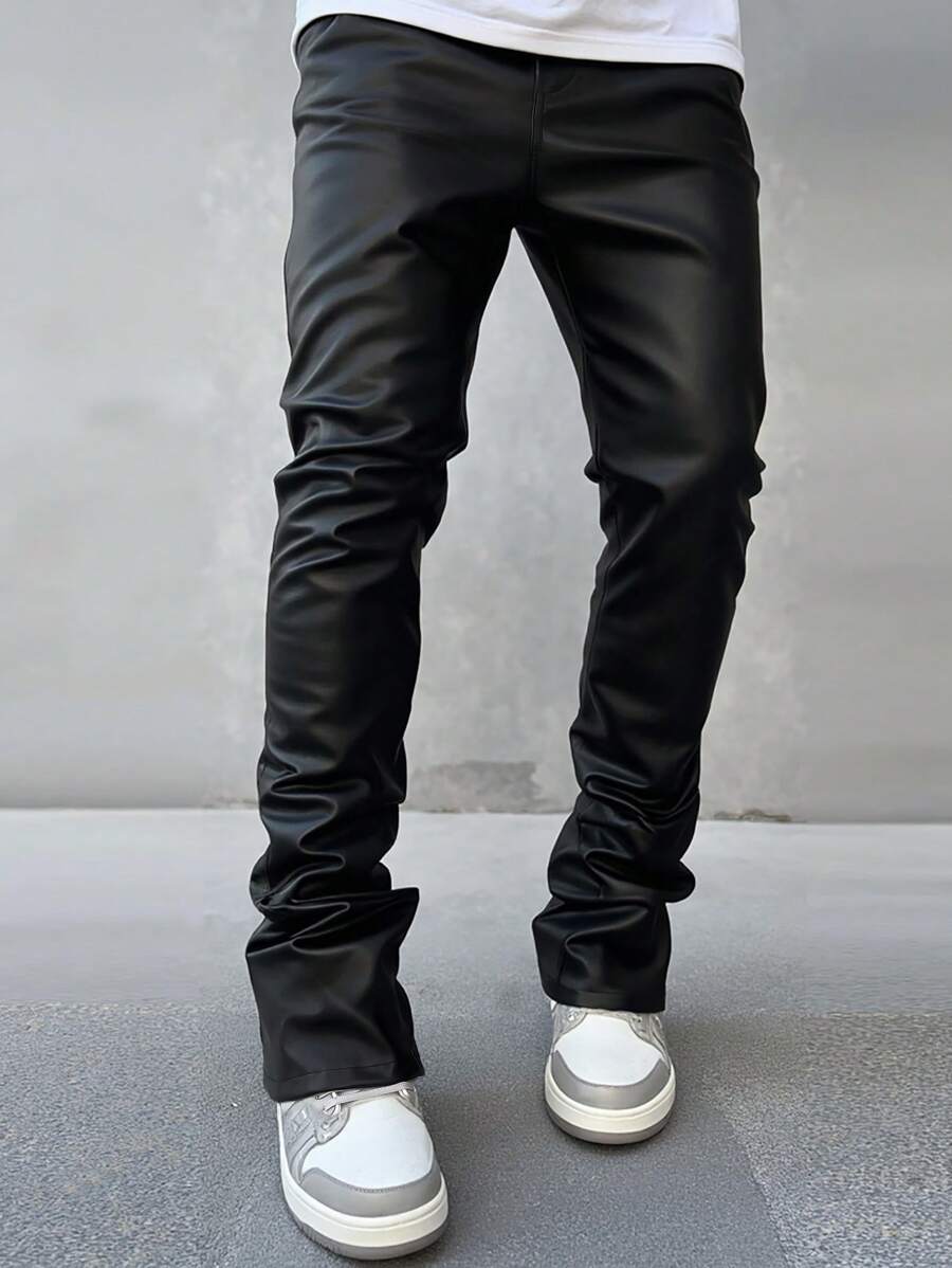 Manfinity LEGND Men's Casual Solid Color Slim Fit Pants, Fall - Black - View 1