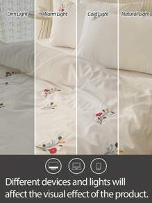 Floral Embroidered Duvet Cover Set (Without Filler)