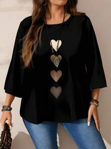 EMERY ROSE Camisa de cuello redondo, manga 3/4, de estilo casual y minimalista, para tallas grandes - Multicolor - Ver 4