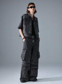 NEON BLANC Men's Street Style Twill Heavyweight Denim Cargo Pants