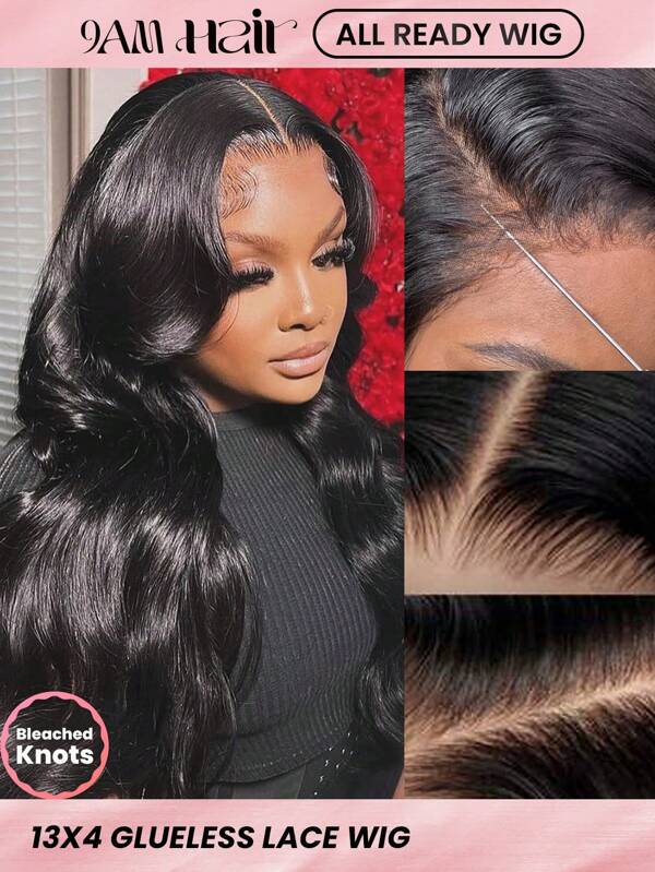 ALL READY WIG Pre Bleached Pre Plucked Pre Cut Lace Melting Lace 13x4 Glueless Front Wigs 100% Human Hair Body Wave 180 Density With Baby Hair Natural Hairline Human Hair Wigs For Women