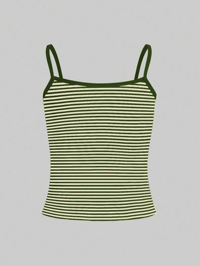 INAWLY Women Green Striped Cami Top, Spring/Summer Vacation Style