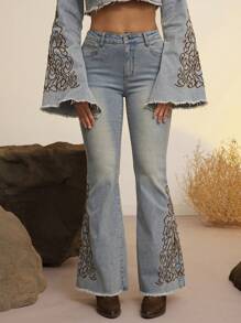 Denimoi Quần Jeans Denim Thêu Cho Nữ, Thường Ngày & Thời Trang Cho Mặc Hàng Ngày - Màu xanh lam - Xem 3