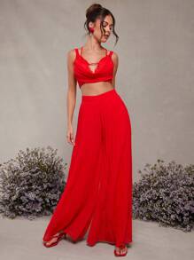 L'Amorae Fashionable Solid Color High Waist Wide Leg Pleated Pants