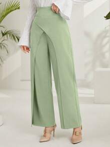 Mulvari Effen kleur hoge taille uitlopende elegante broek voor dames