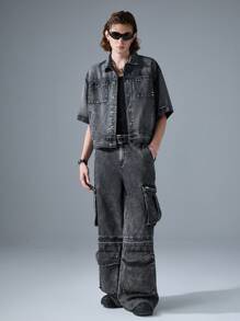 NEON BLANC Men's Street Style Twill Heavyweight Denim Cargo Pants
