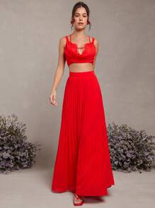 L'Amorae Fashionable Solid Color High Waist Wide Leg Pleated Pants