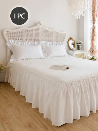 1pc Solid Color Ruffled Bed Skirt, Cute Fabric, Washable, Bedroom Bed Skirt