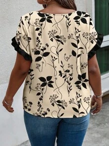 INAWLY Solva Plus Size Women Short Sleeve V-Neck Flared Top - Multicolor - View 2