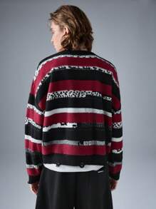 NEON BLANC Men's Streetwear Red And Black Color Block Crew Neck Knit Sweater, For Fall Winter - Black - View 3