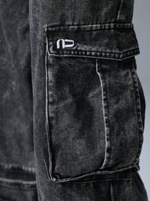 NEON BLANC Men's Street Style Twill Heavyweight Denim Cargo Pants
