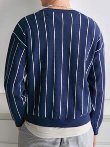 Manfinity Sporsity V-Neck Front Button Striped Print Long Sleeve Knit Cardigan