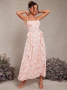 L'Amorae 荷叶边印花长连衣裙 - 彩色 - 查看 4