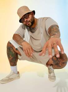 EASEVO 大码男士休闲宽松针织短袖 T 恤和短裤套装