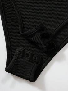 SHEIN Unity 女式标语印花圆领短袖休闲紧身衣 - 黑色 - 查看 6