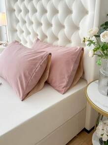 1pc Polyester Fiber Colorblock Envelope Pillowcase, Without Insert, Bedroom Bedding, Dorm Decor. - Pink - View 2