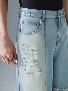 NEON BLANC Pantalones cortos vaqueros tejidos de corte ancho y holgado de moda urbana para hombres