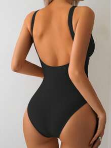 Swim Basics Springbreak Women Casual Ruched Backless One-Piece Swimsuit, Suitable For Sports And Beach