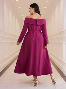 Modelyn Robe élégante à épaules dénudées, manches longues, double boutonnage, grande taille pour femmes - Rose vif - Voir 3