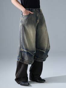 NEON BLANC Men's Street Style Blue Fashion Embroidered Woven Denim 3/4 Shorts