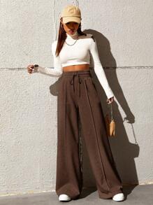 SHEIN Tall CURVE 大码女式时尚休闲宽松直筒运动裤