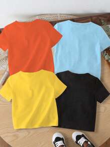 SHEIN 4pcs Baby Boy Casual Cute Cartoon Animal Graphic Print Basic Round Neck Short Sleeve T-Shirt