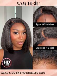 TrueHD 9AM HAIR STORE 无胶高清蕾丝蓬松直发 6*4 4C 型发际线蕾丝闭合假发 自然色 即戴即走 10-14 英寸波波头 180% 密度 预剪高清蕾丝 高品质 打造迷人造型 适合女性日常佩戴 假发 女士礼物 - SNatural - 查看 2