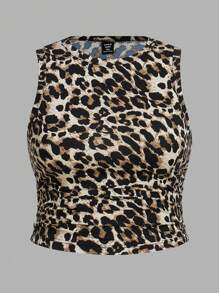 Comfortcana Bộ 3 áo tank top cỡ lớn, kiểu dáng thường ngày, màu trơn và họa tiết da báo, ôm dáng, thích hợp cho mùa hè. - Nhiều màu - Xem 3