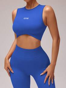 Slayoga Conjunto deportivo de top elástico simple y leggings para mujer, conjunto de verano para gimnasio, conjunto de entrenamiento de leggings para mujer