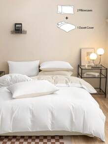 3pcs 100% Polyester FibreTwo Tone Thin, Breathable And Soft Duvet Cover Set(1 Duvet Cover &2 Pillowcases) Modern Fabric Bedding Set For Home, All Season - Multicolor - View 2