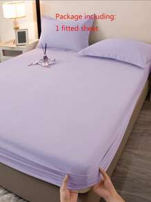 1pc Solid Color Fitted Sheet, Mattress Protector, Mattress Cover, Deep Pocket Design, Soft & Breathable, Fits Various Bed Sizes - Purple - View 6
