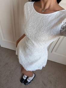 SHEIN EZwear Women Summer Going Out Lace Back Cutout Mini Dress, White Short Sleeve Fashionable Daily