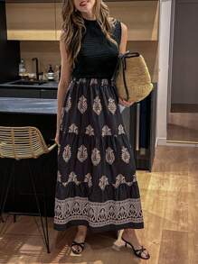 Pariaura Fashionable Flared Black Print A-Line Skirt, Versatile And Elegant For Women In Spring/Summer Fall Cloth For Women