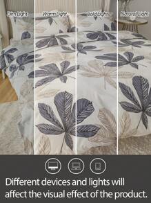 3pcs Leaf Pattern Polyester Printed Duvet Cover And Pillow Case Set - Multicolor - View 8