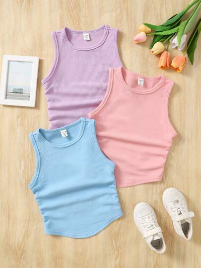 SHEIN 3 件套 Tween 女童纯色修身休闲短款上衣