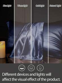 1pc Soft Breathable Silk-Like Satin Wide Pillowcase - Navy Blue - View 4