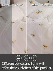 3件套100%涤纶花卉刺绣被套组（1个被套和2个枕套），现代涤纶床上用品套装，四季皆宜 - 白色 - 查看 8