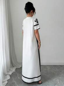 Elenzga Vestido largo casual con estampado floral de manga corta y cuello en V para mujer