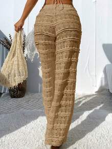SHEIN Swim Springbreak Romantische Kant Boho Uitgehold Trekkoord Maxi Broek Badpak Cover Up