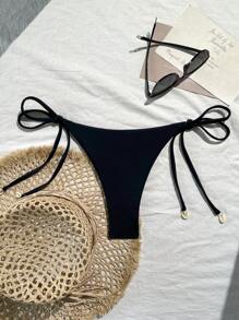 SHEIN Swim Solid Color Bikini Bottom For Women, Sexy Shell Print Slimming Bikini Bottom For Hot Spring & Resort, Summer Beach Vacation