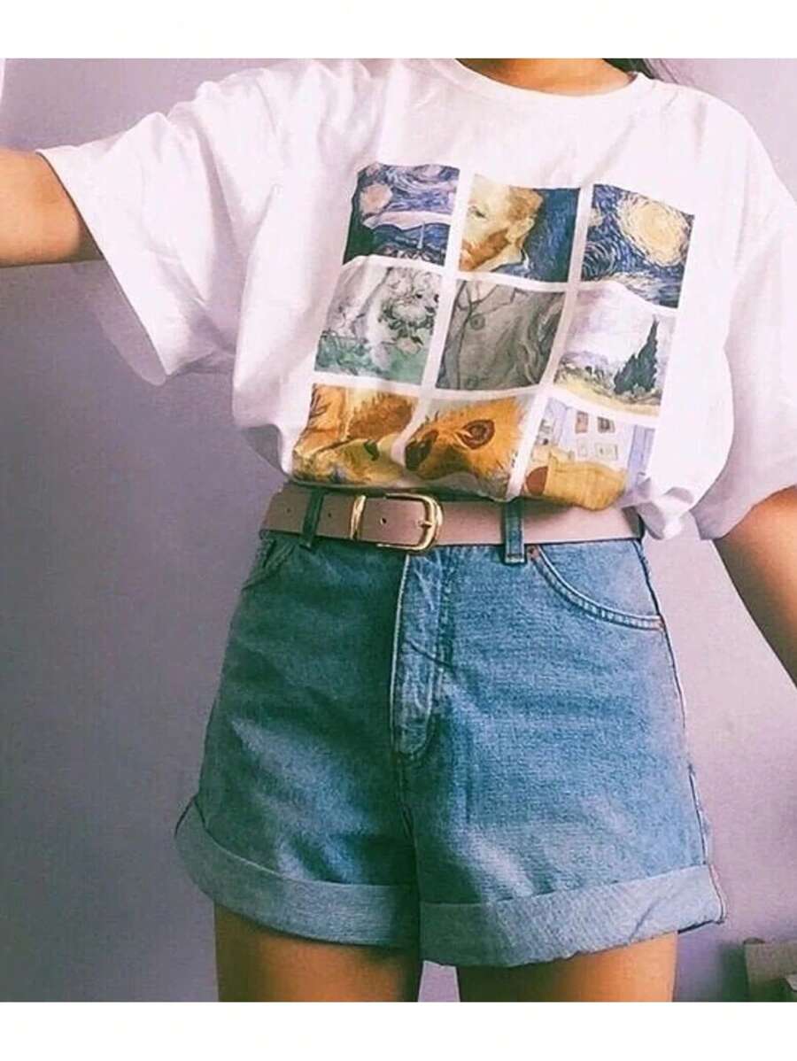 文森特梵高女士和男士衬衫、梵高女士 T 恤、梵高艺术 T 恤、垃圾摇滚美学服装、尖叫 T 恤、艺术爱好者礼物 - 白色 - 查看 1