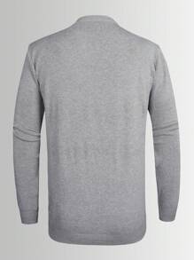 Manfinity Homme Long Sleeve Knitted Sweater, Minimalist Casual Everyday Wear Men Pullover Relaxed Fit - Grey - View 2