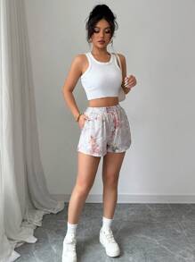 Elenzga Camo Print Elastic Waist Loose Casual Shorts - Multicolor - View 4