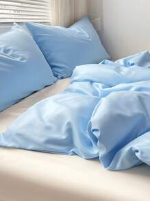 3pcs 100% Polyester Solid Color Duvet Cover Set (1 Duvet Cover And 2 Pillow Shams), All-Season Modern Polyester Bedding Set - Baby Blue - View 7