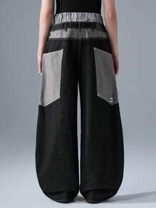 NEON BLANC 男士宽松街头风格长款黑色编织牛仔裤 - 黑色 - 查看 3